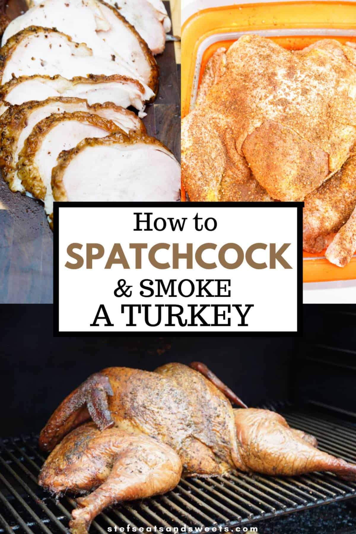 Pinterest collage with smoked turkey and text. 