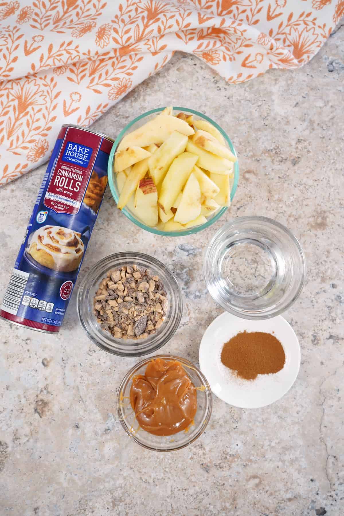 Ingredients for slow cooker apple cinnamon rolls