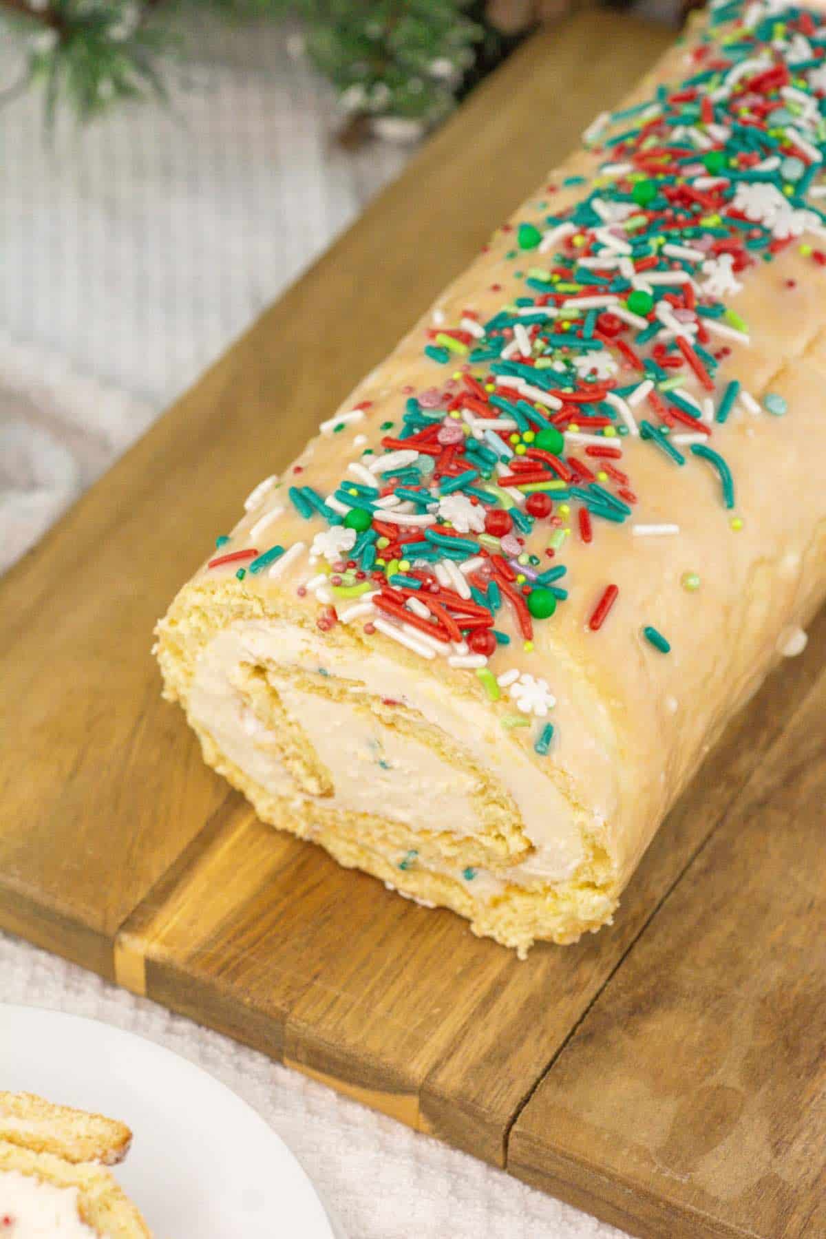 Holiday cake roll with Christmas sprinkles