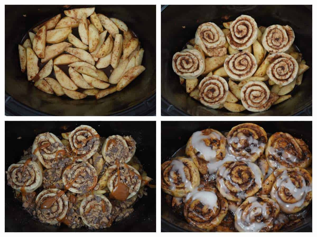 Process Collage for Slow cooker apple cinnamon rolls collage