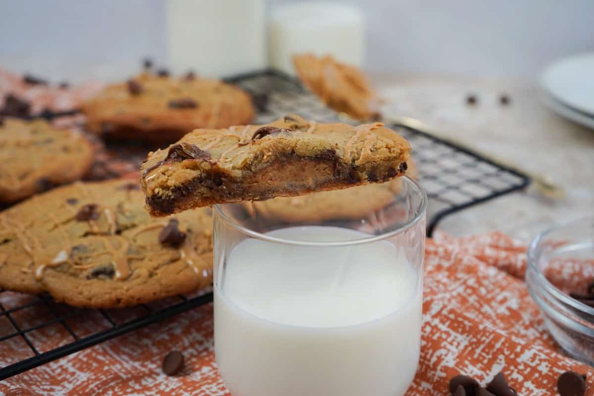 Reeses Stuffed Cookies with milk