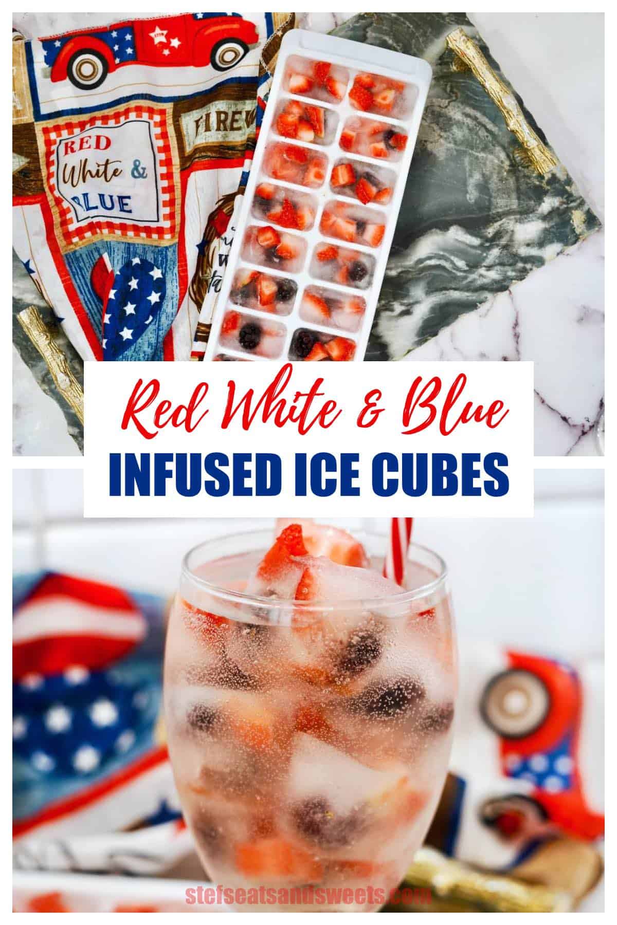 Red white and blue ice cubes collage