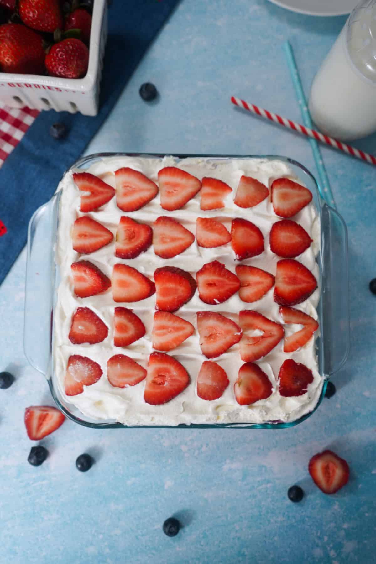 Blueberry Pound Cake with strawberries on top