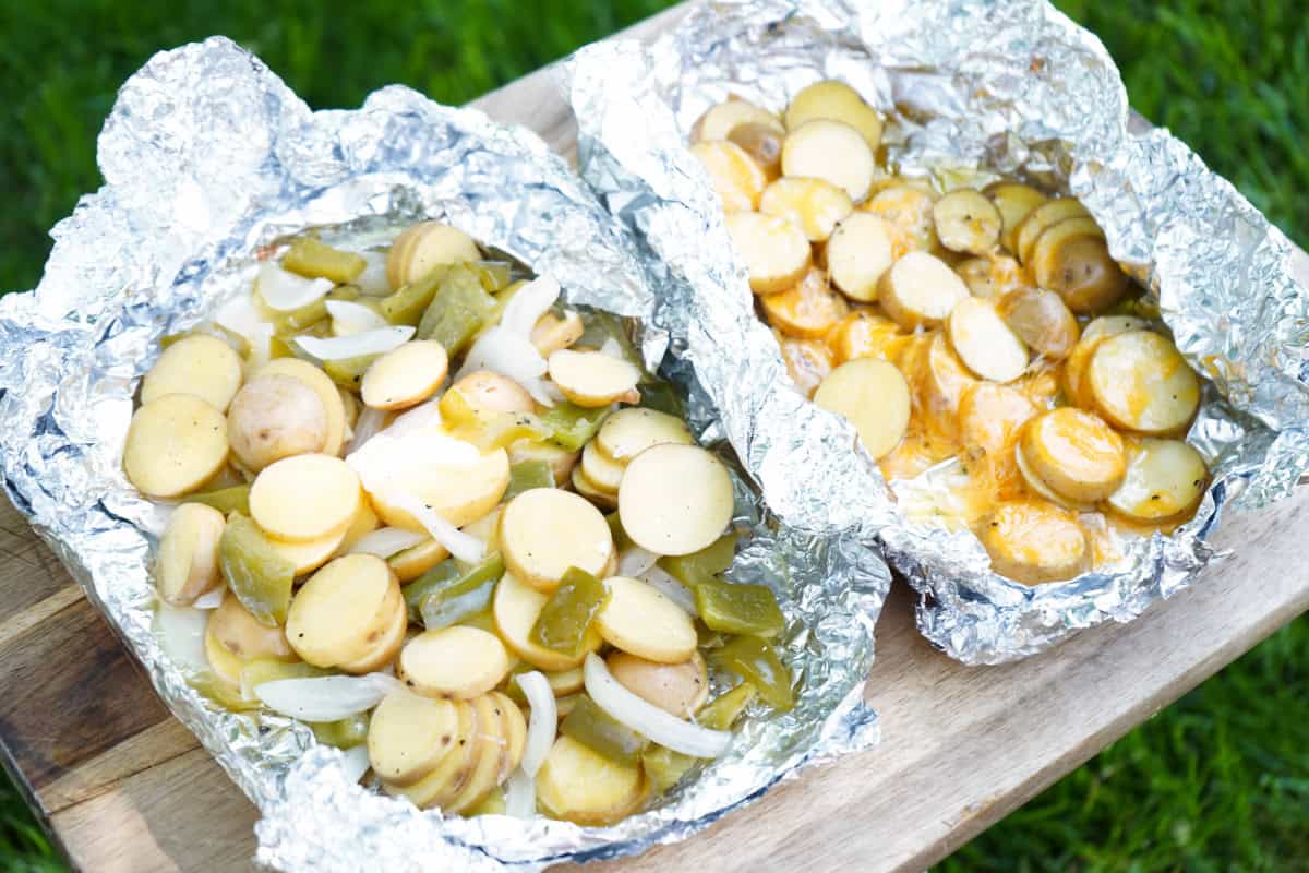 Smoked potatoes in foil packs