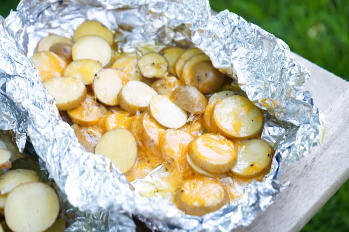 cheesy potatoes in foil pack