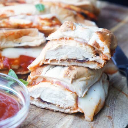 Stacked grilled chicken parmesan sandwich