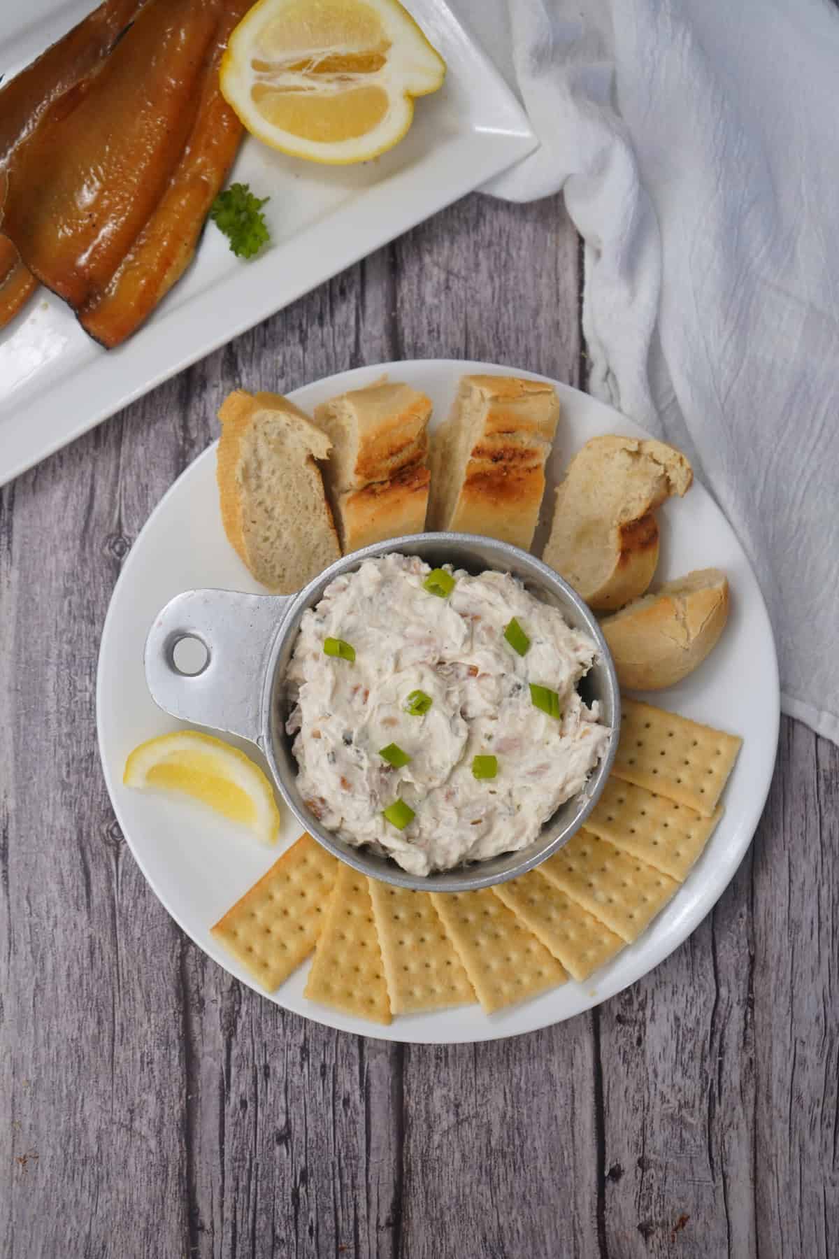 Trout spread in silver dish