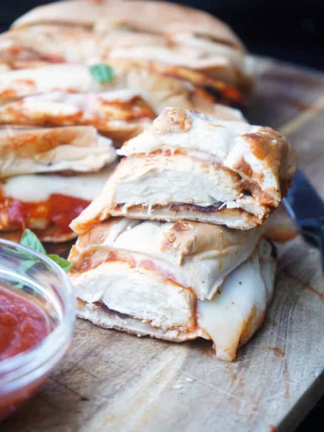 Stacked grilled chicken parmesan sandwich