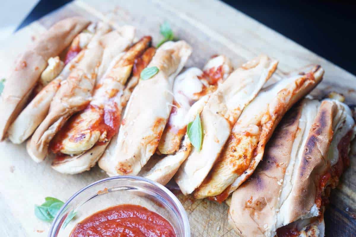 five chicken Parmesan sandwiches