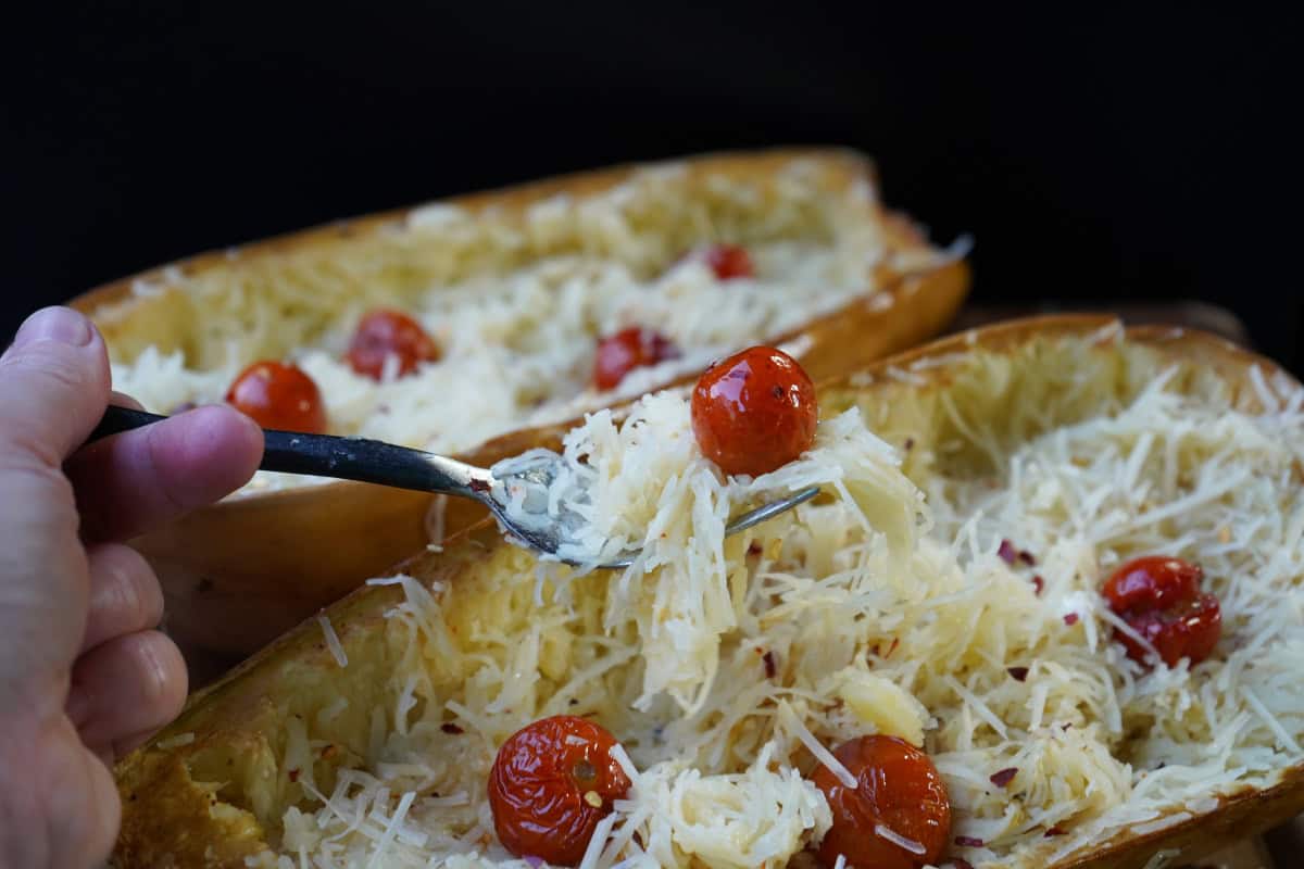 spaghetti squash on fork