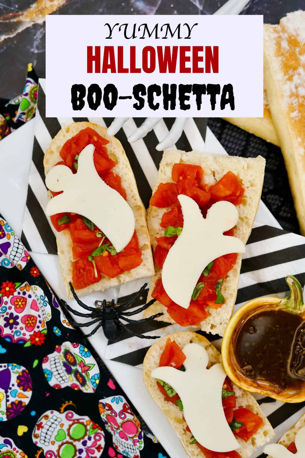 Halloween Bruschetta Pinterest pin with text 