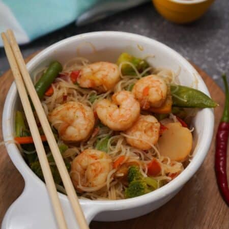 Shrimp stir fry served