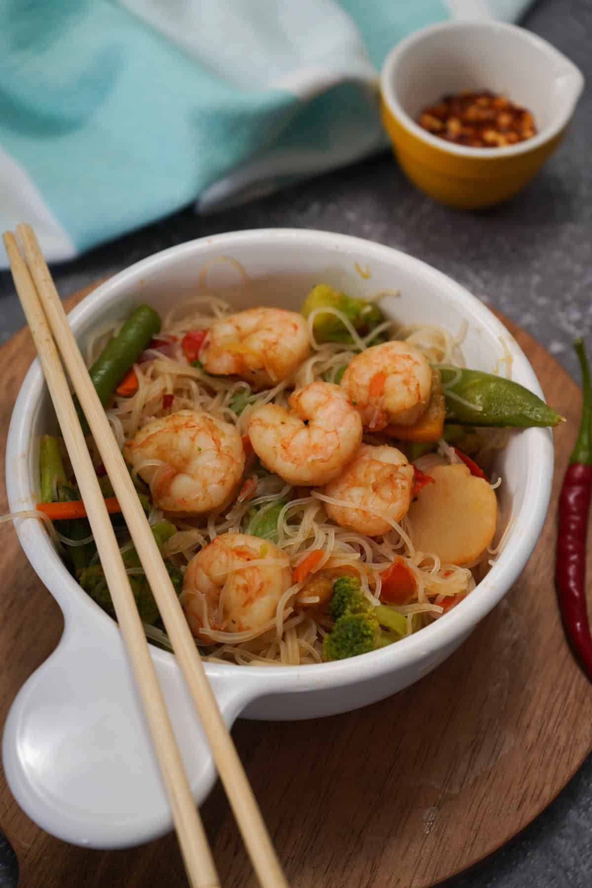 Shrimp stir fry served