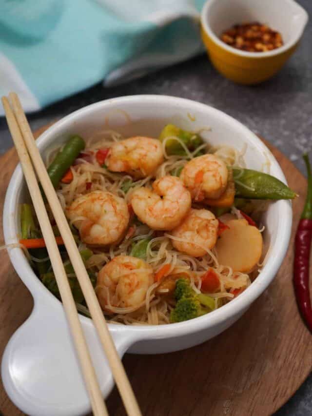 Shrimp stir fry served