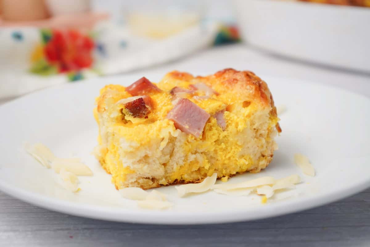 piece of breakfast bake on white plate