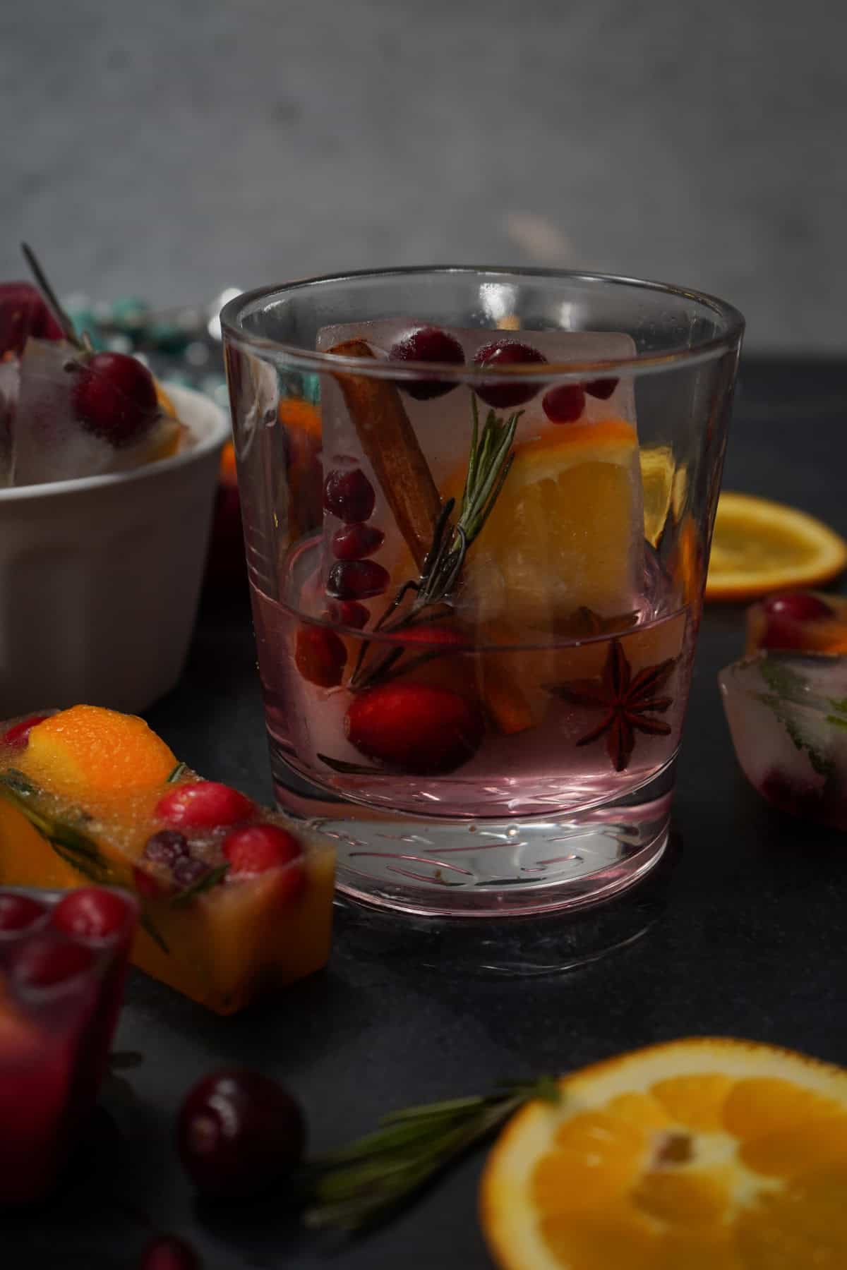 Christmas ice cubes in a drink