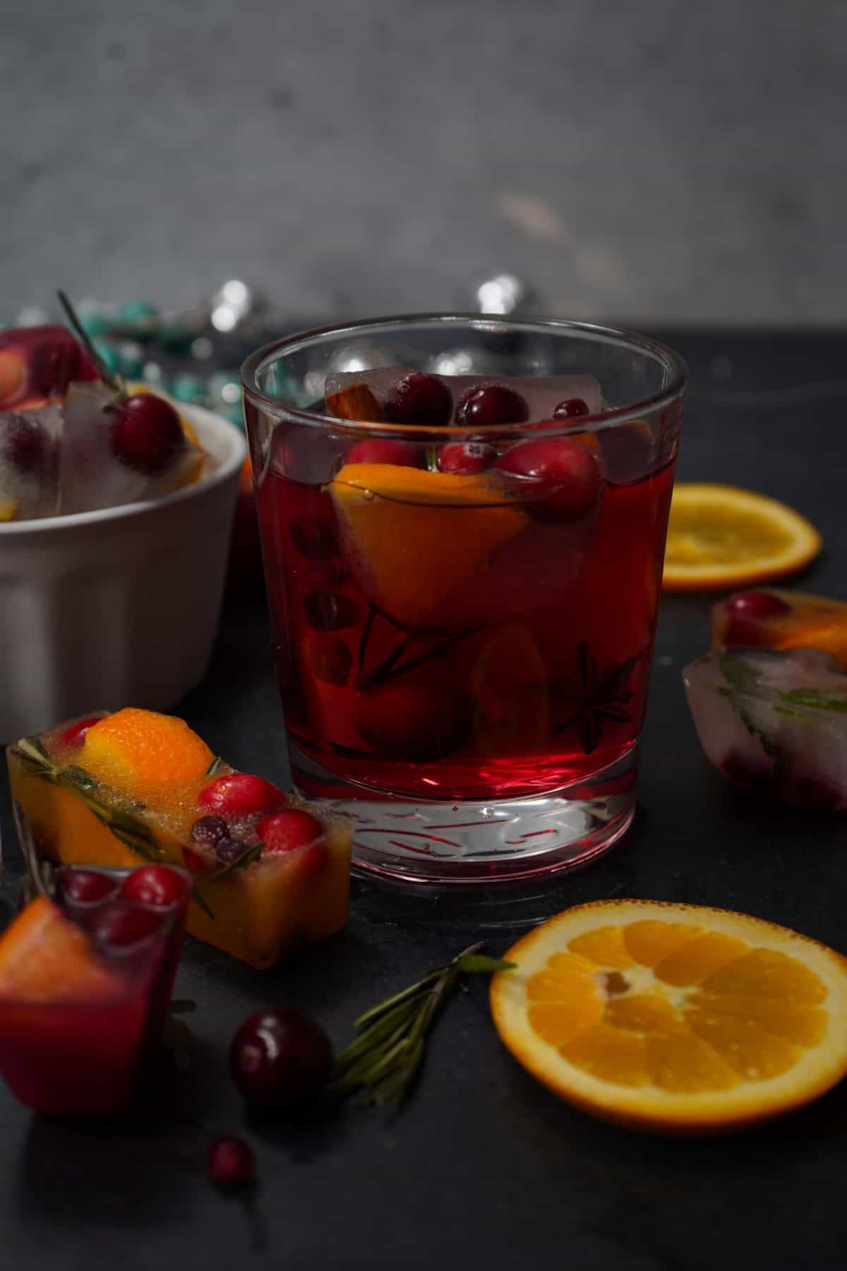 Cranberry cocktail with ice cubes