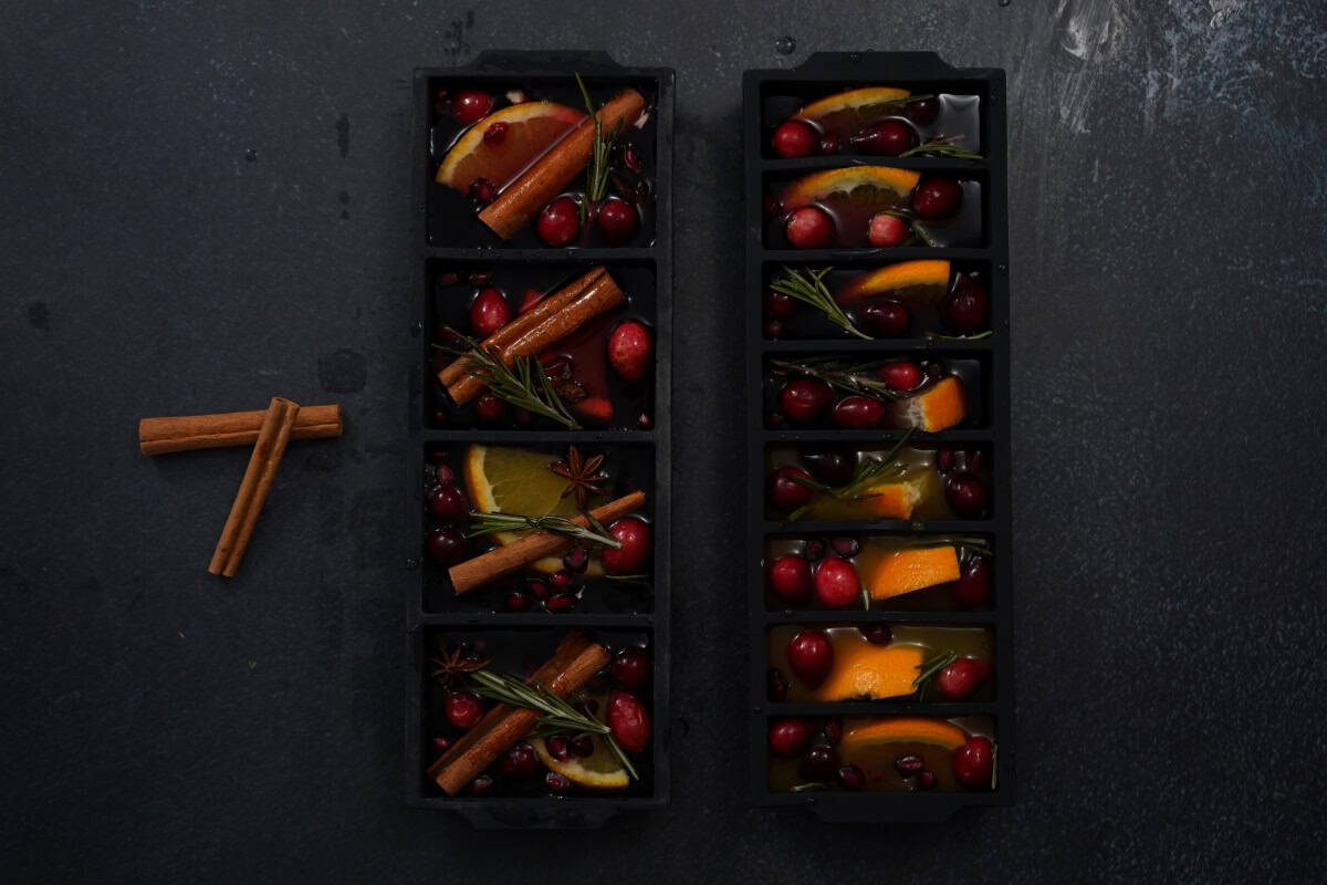 Large Ice Cube Trays with Festive ingredients