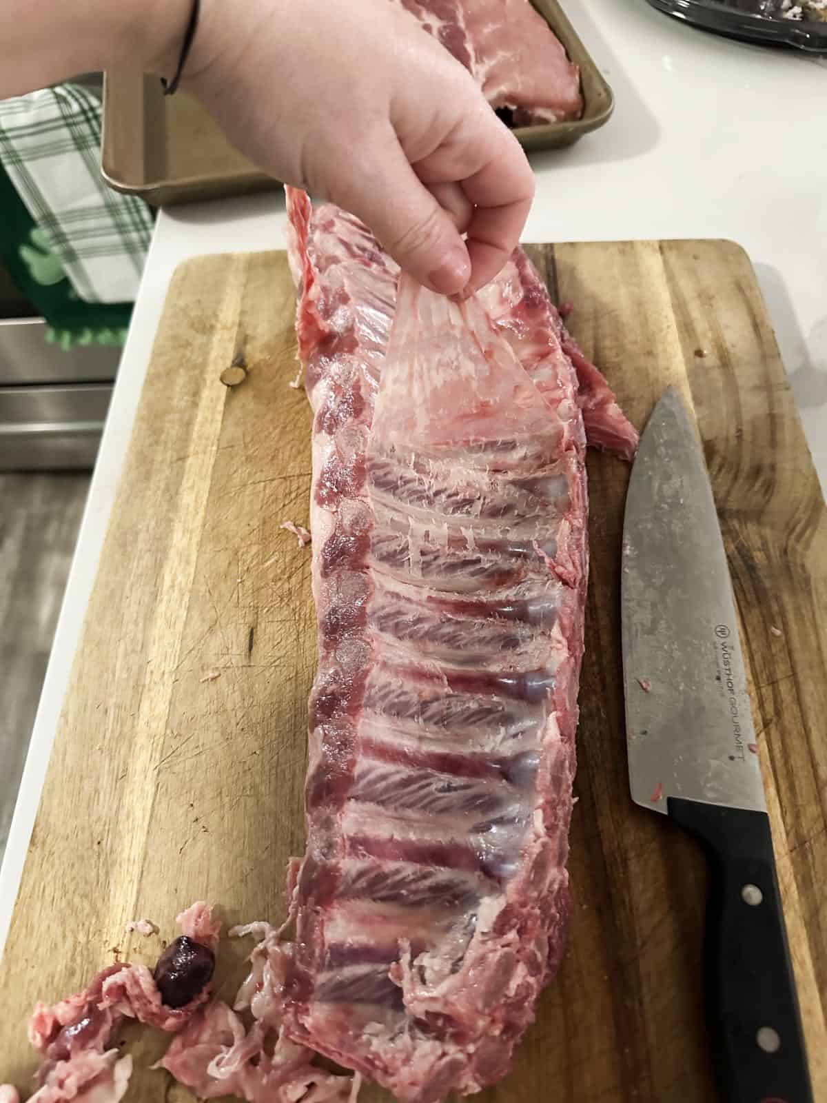 removing silver skin of ribs