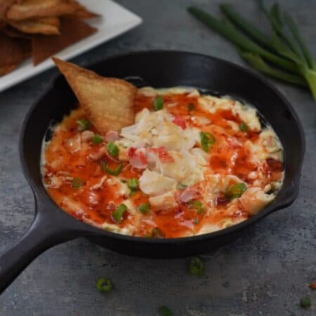 Crab ragoon dip with sweet chili sauce