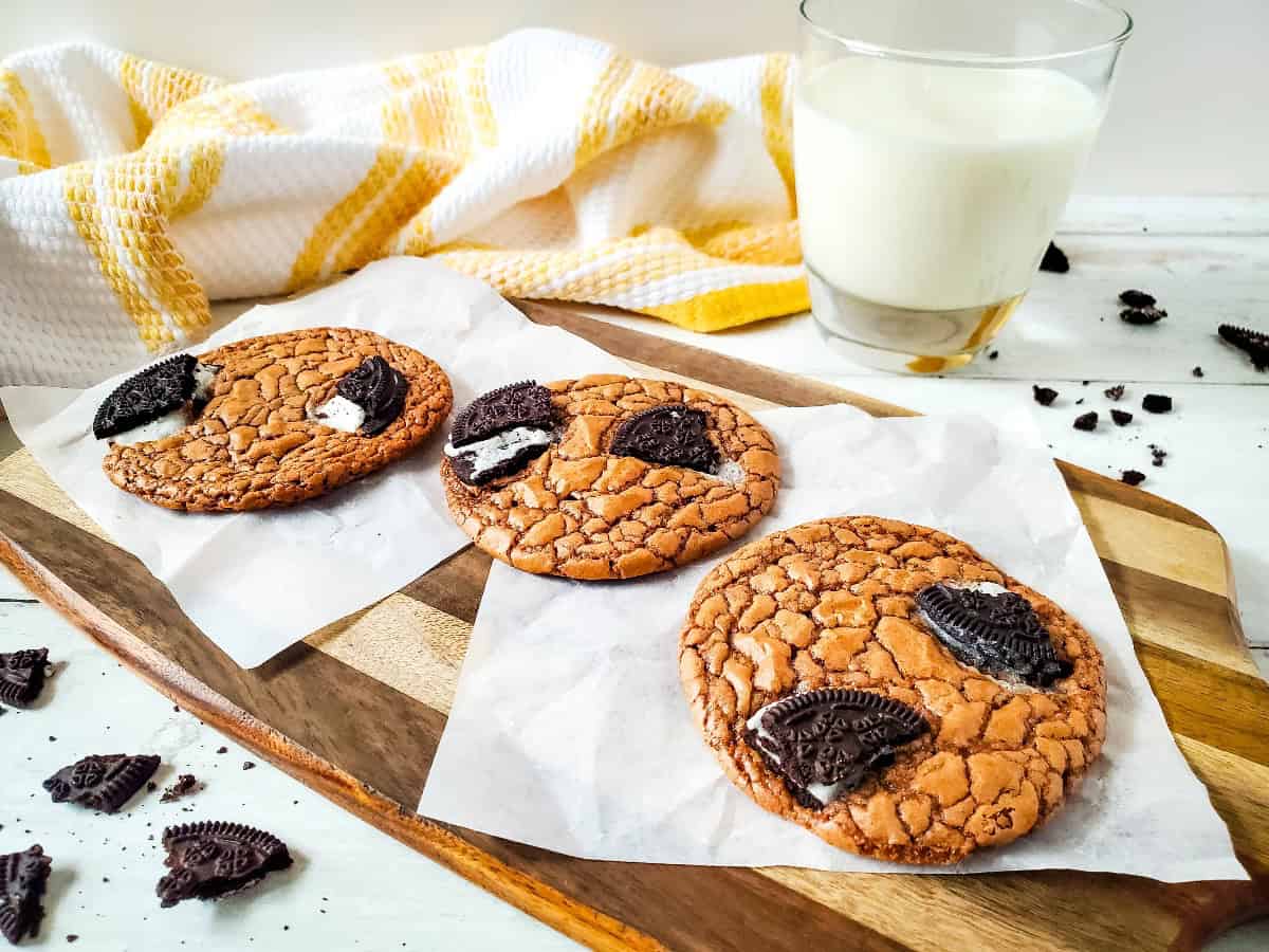 Oreo Brownie Mix Cookies on wood