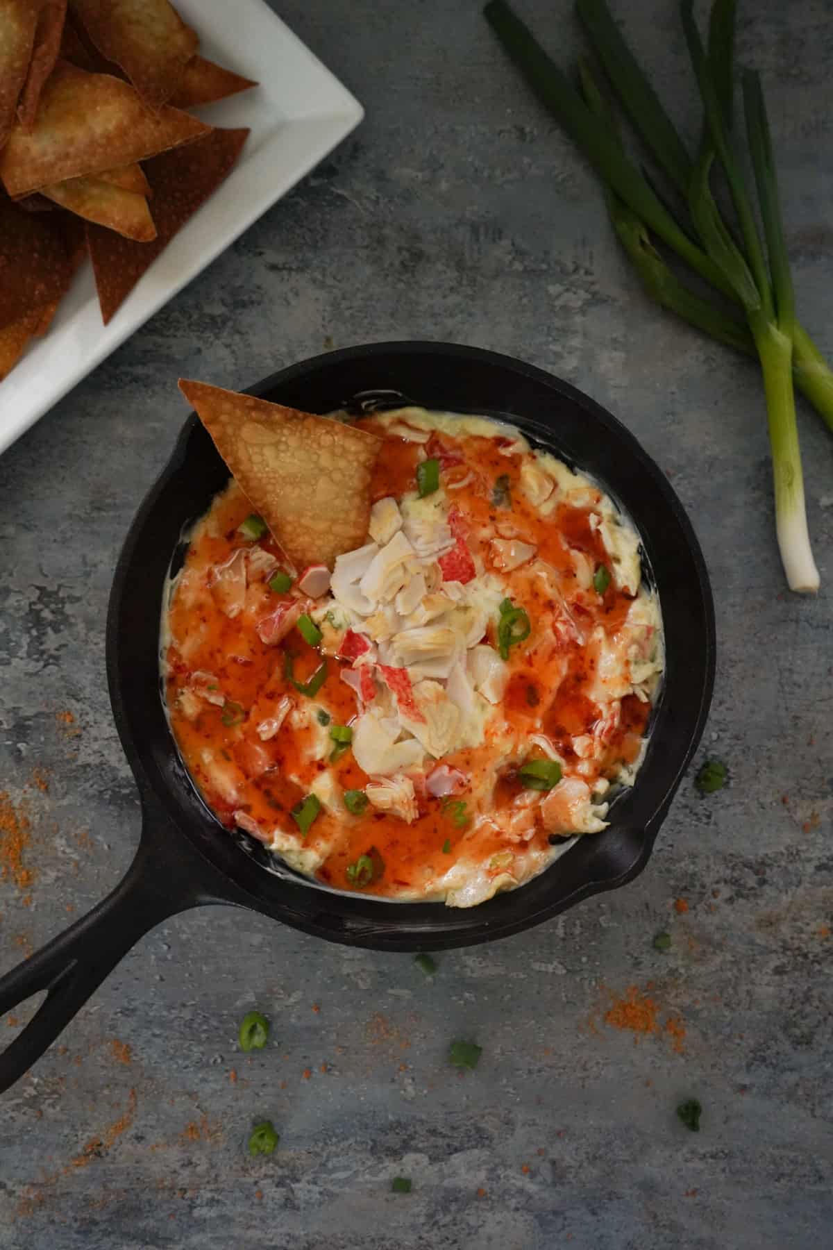 Smoked crab rangoon dip with sweet chili sauce