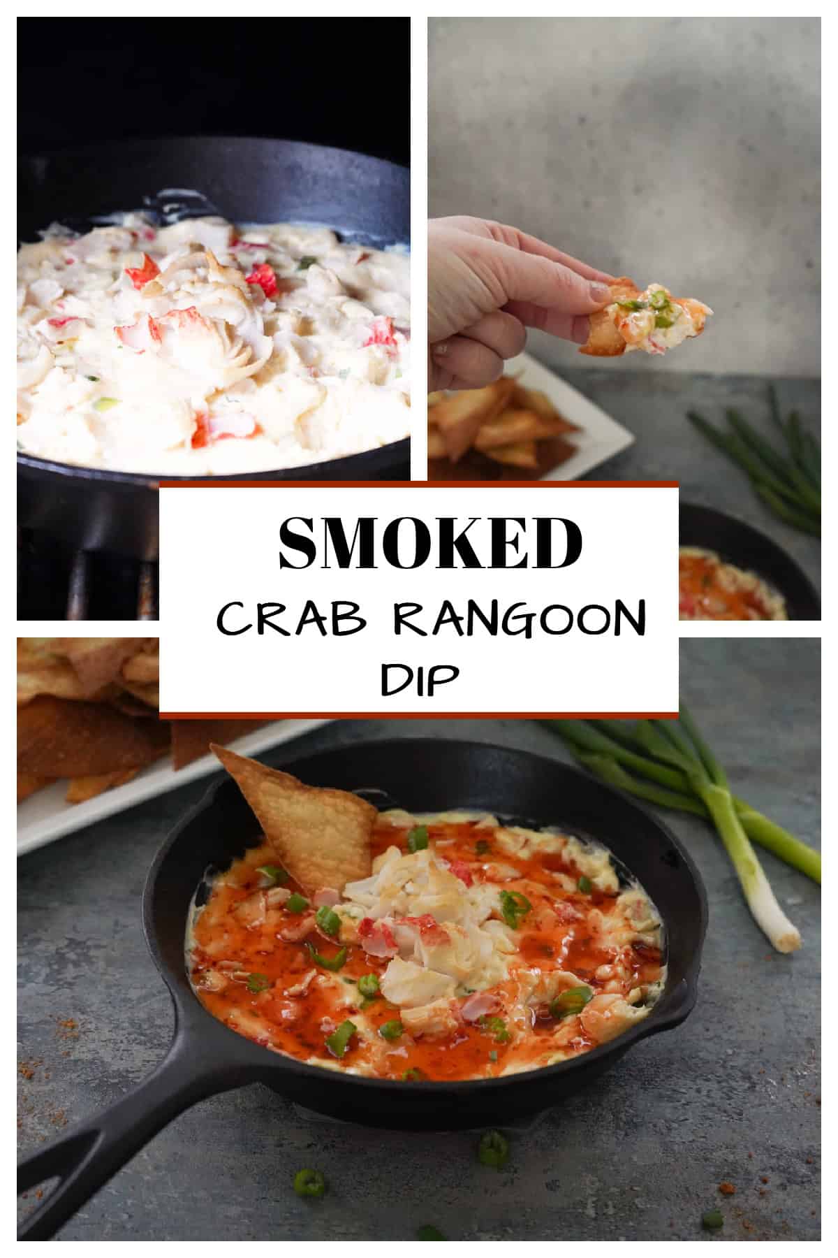 Smoked crab rangoon dip collage 