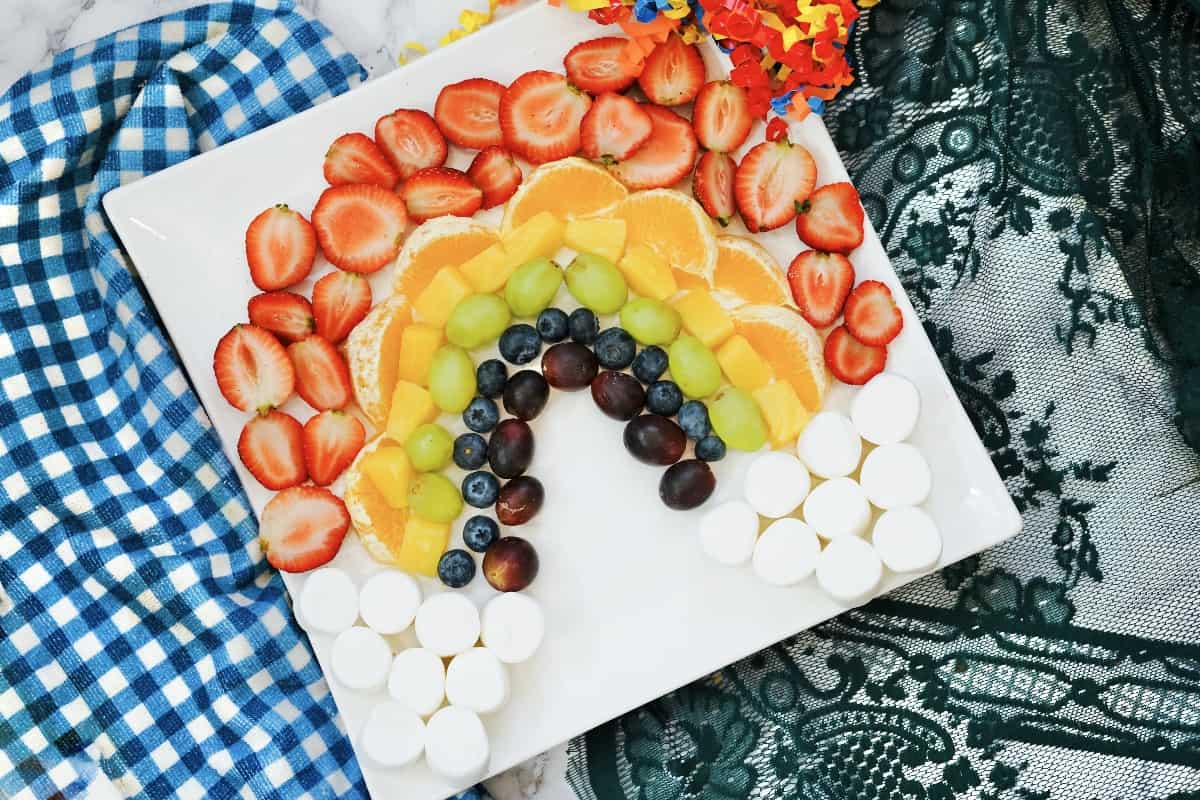 rainbow fruit tray with marshmallows