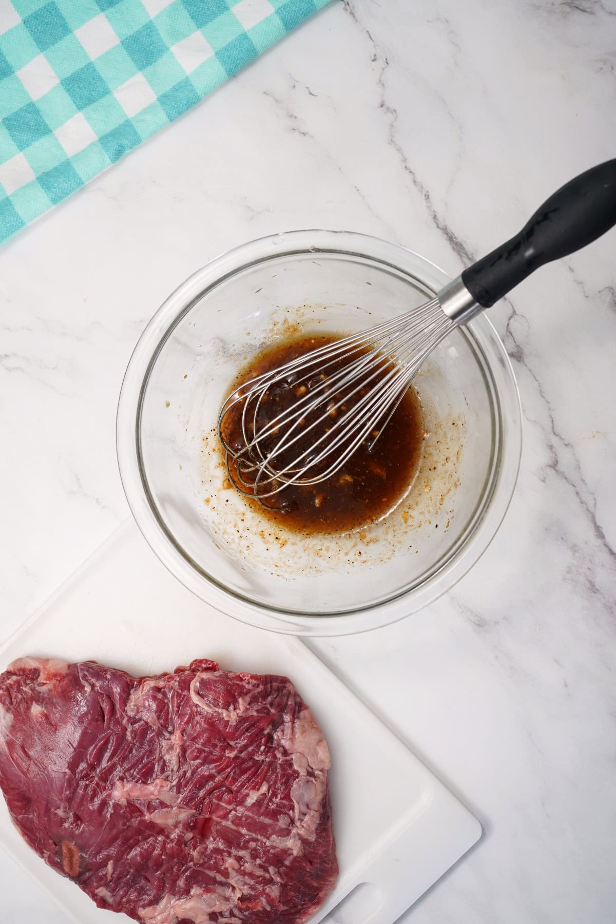 flank steak marinade combined with whisk