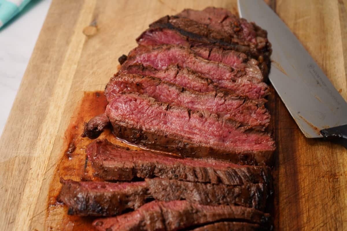 Perfectly sliced marinated flank steak
