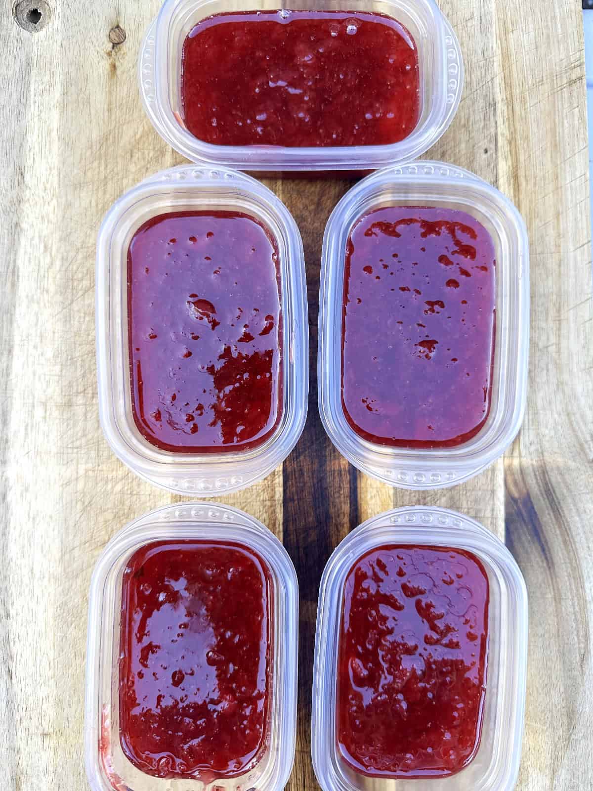 strawberry jam in containers