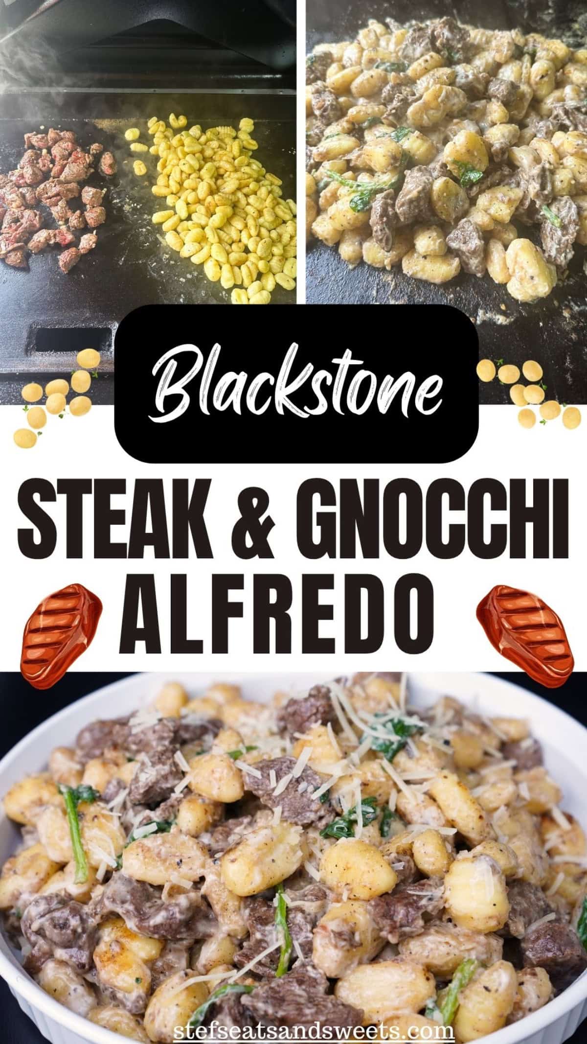 Blackstone Steak and Gnocchi Alfredo Collage