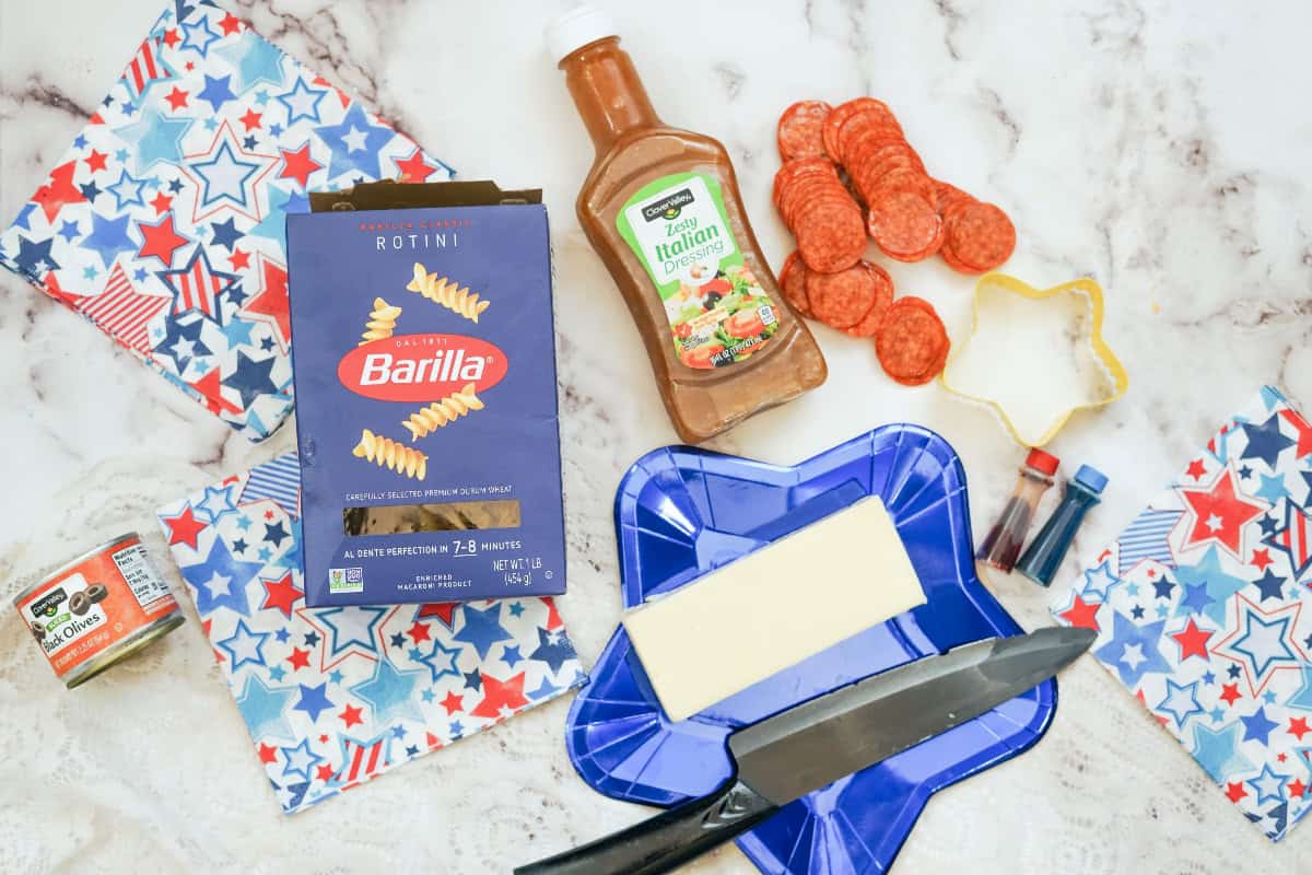 Red white and blue pasta salad Ingredients