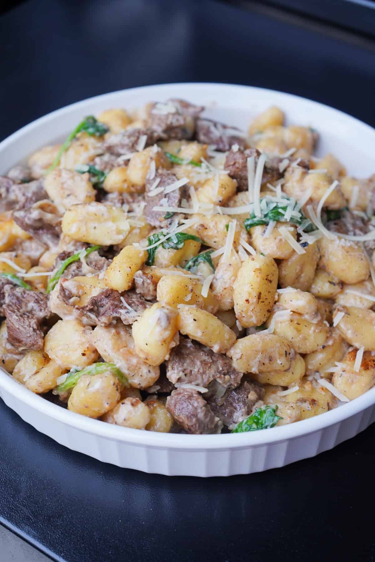 gnocchi Alfredo with steak