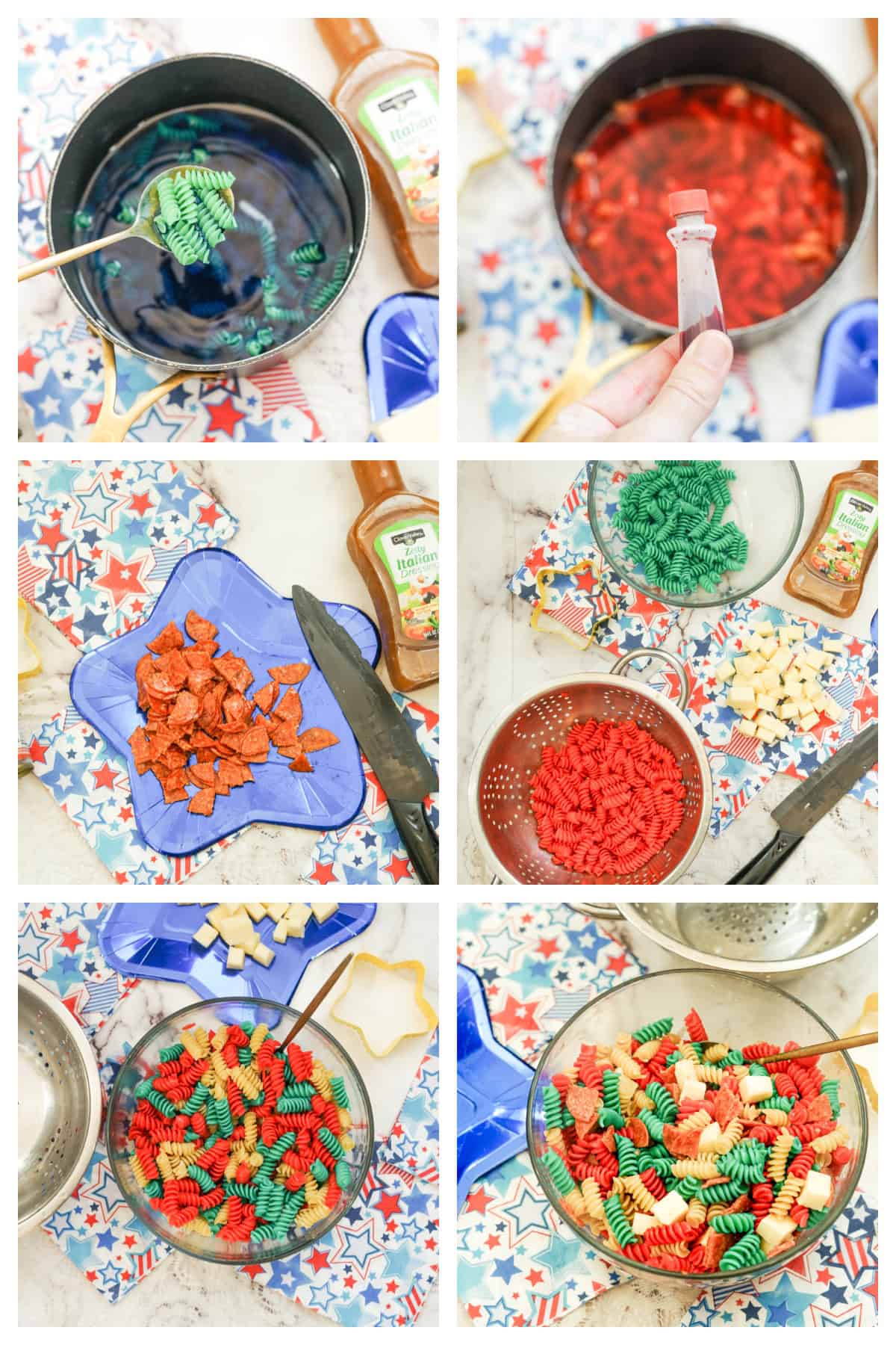 how to make red white and blue pasta salad 