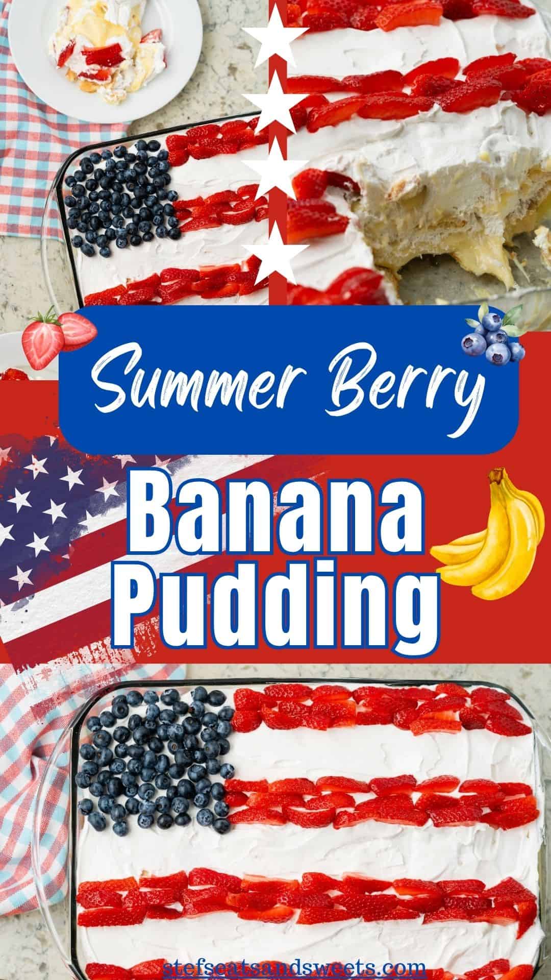 summer berry banana pudding collage