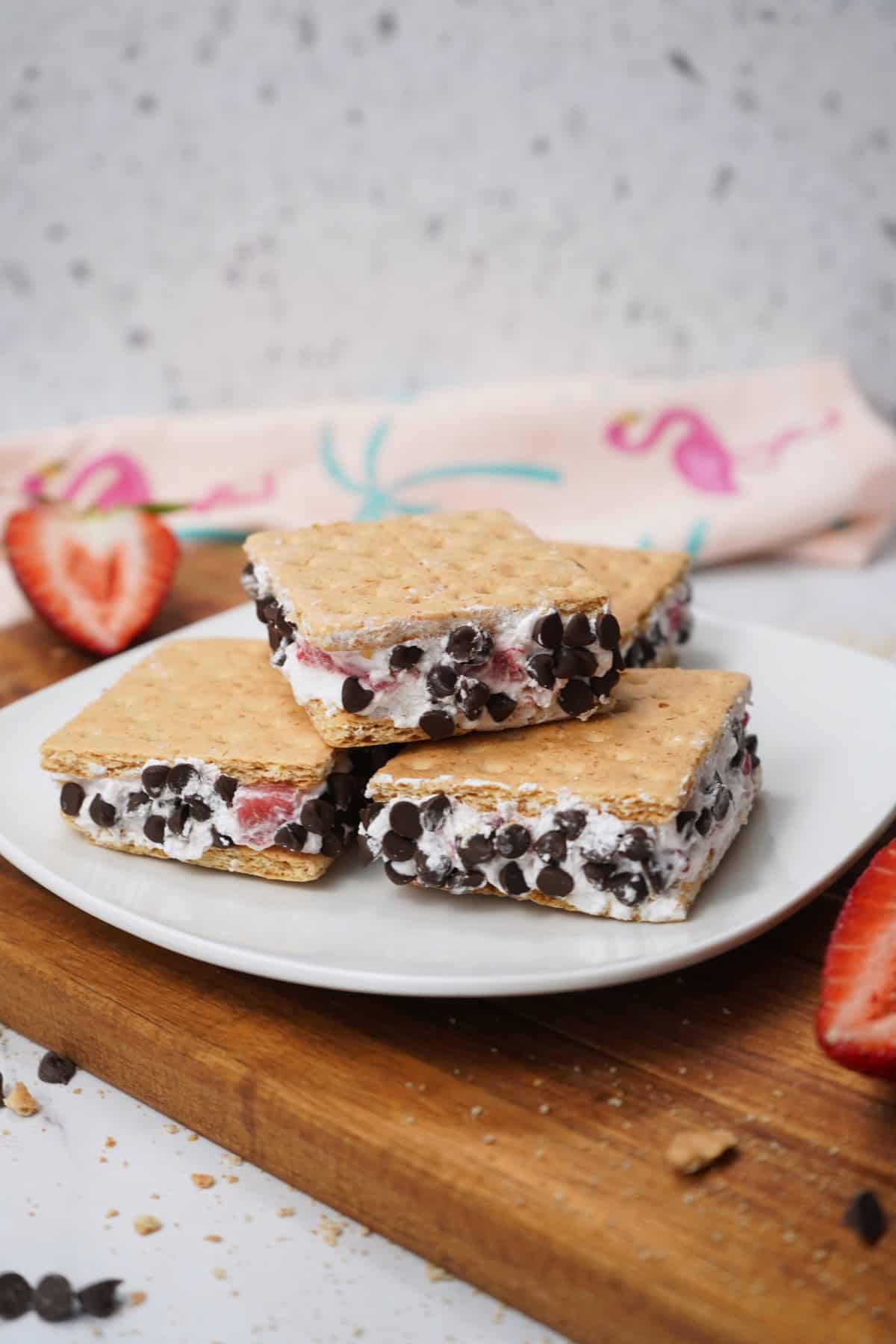 Strawberry & Chocolate Cool Whip Ice Cream sandwiches Vertical