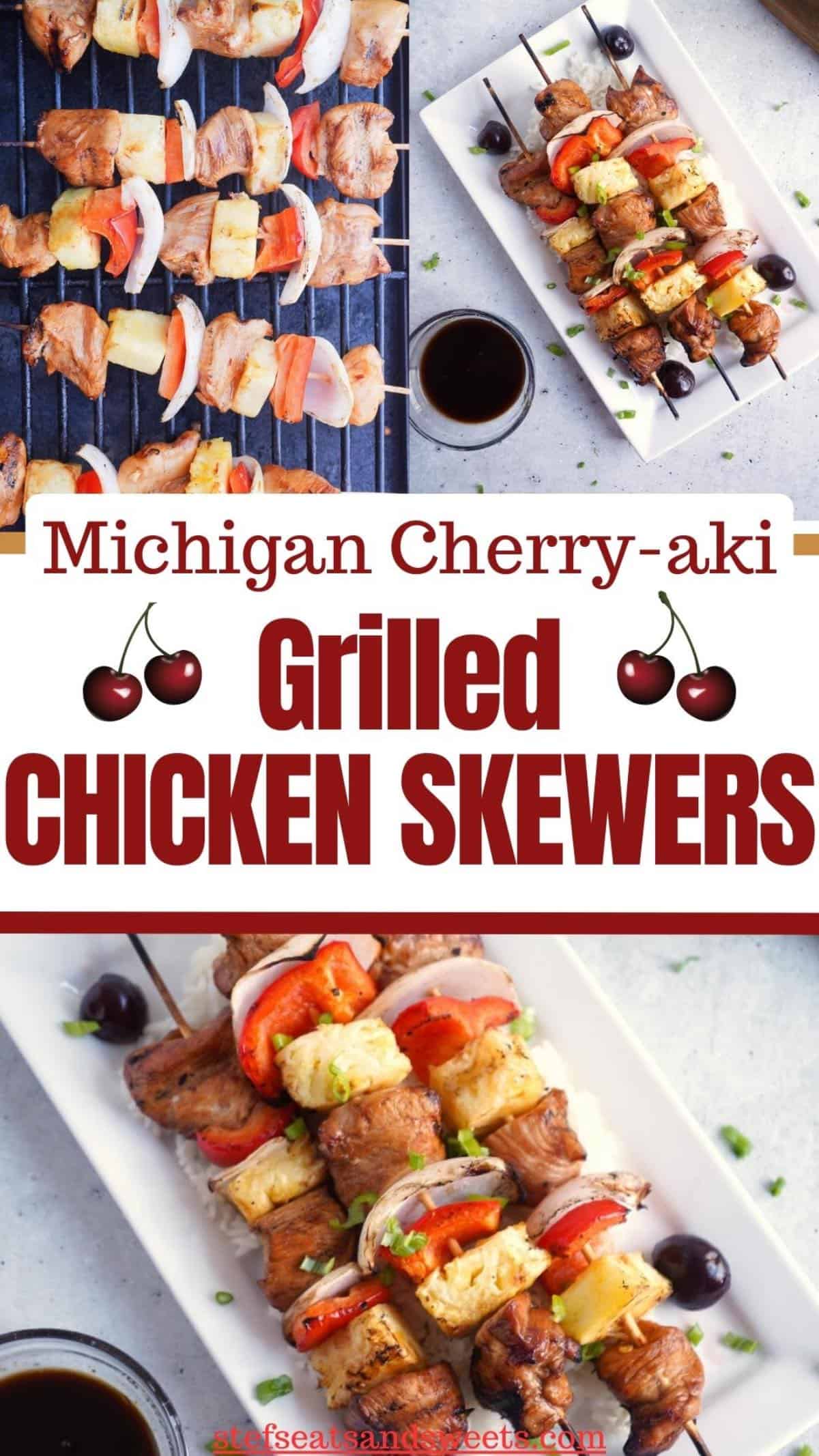 Michigan Chery-aki Grilled Chicken Skewers Collage