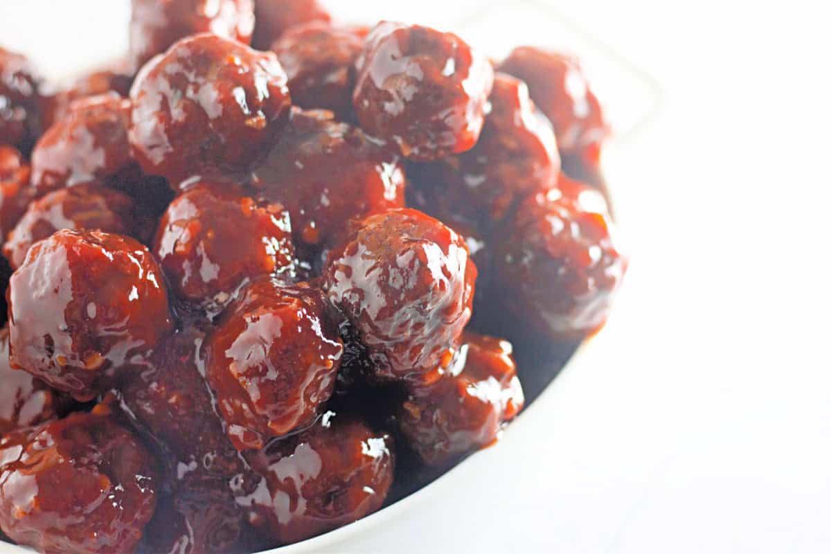 slow cooker hot honey garlic meatballs close up 