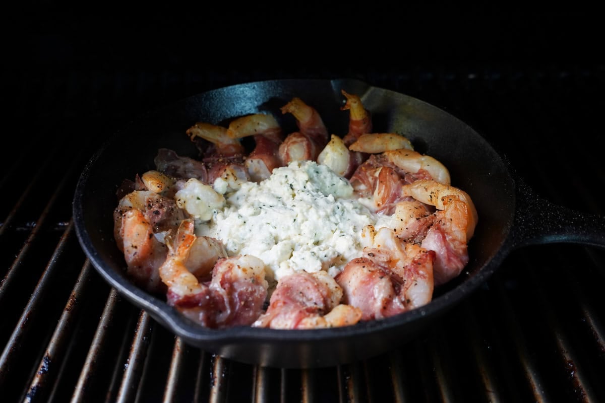 Stuffed shrimp in smoker