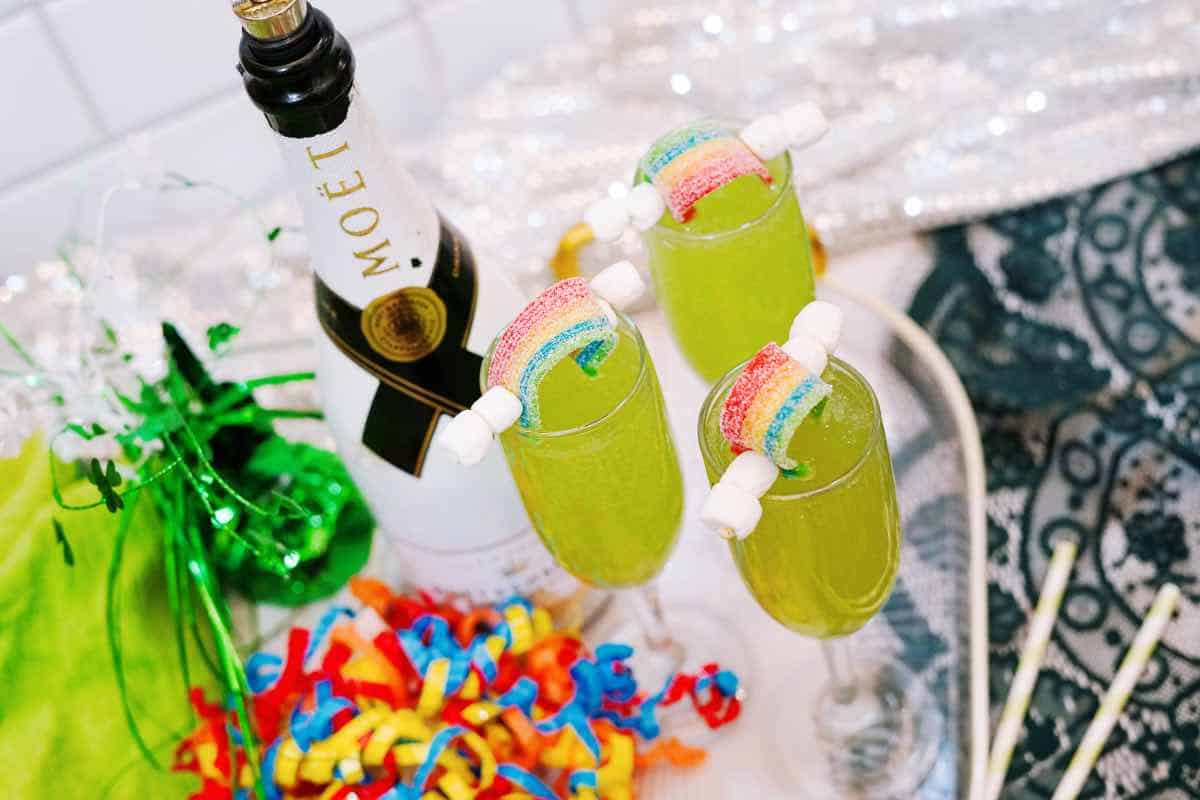 Green Mimosa with rainbow on top