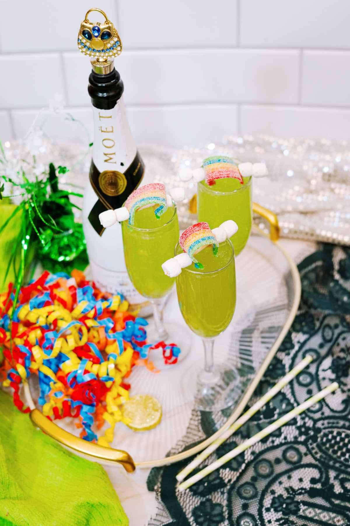 Luck of the Irish Green Mimosas on tray 