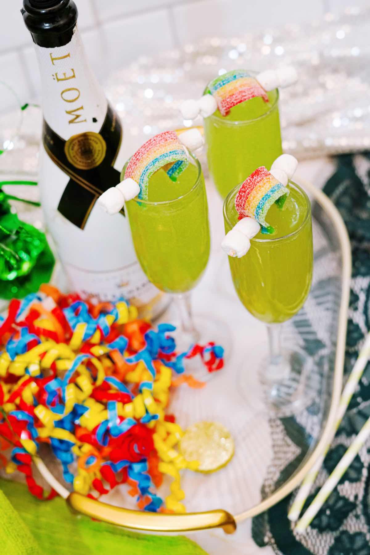 green mimosas on tray