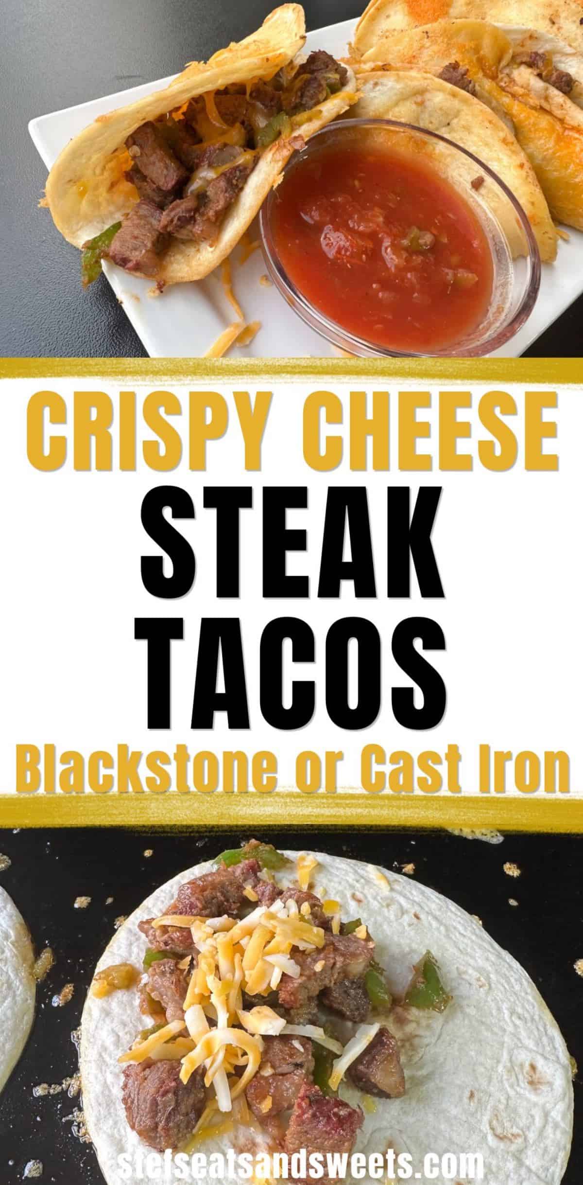 Crispy cheese steak tacos pin