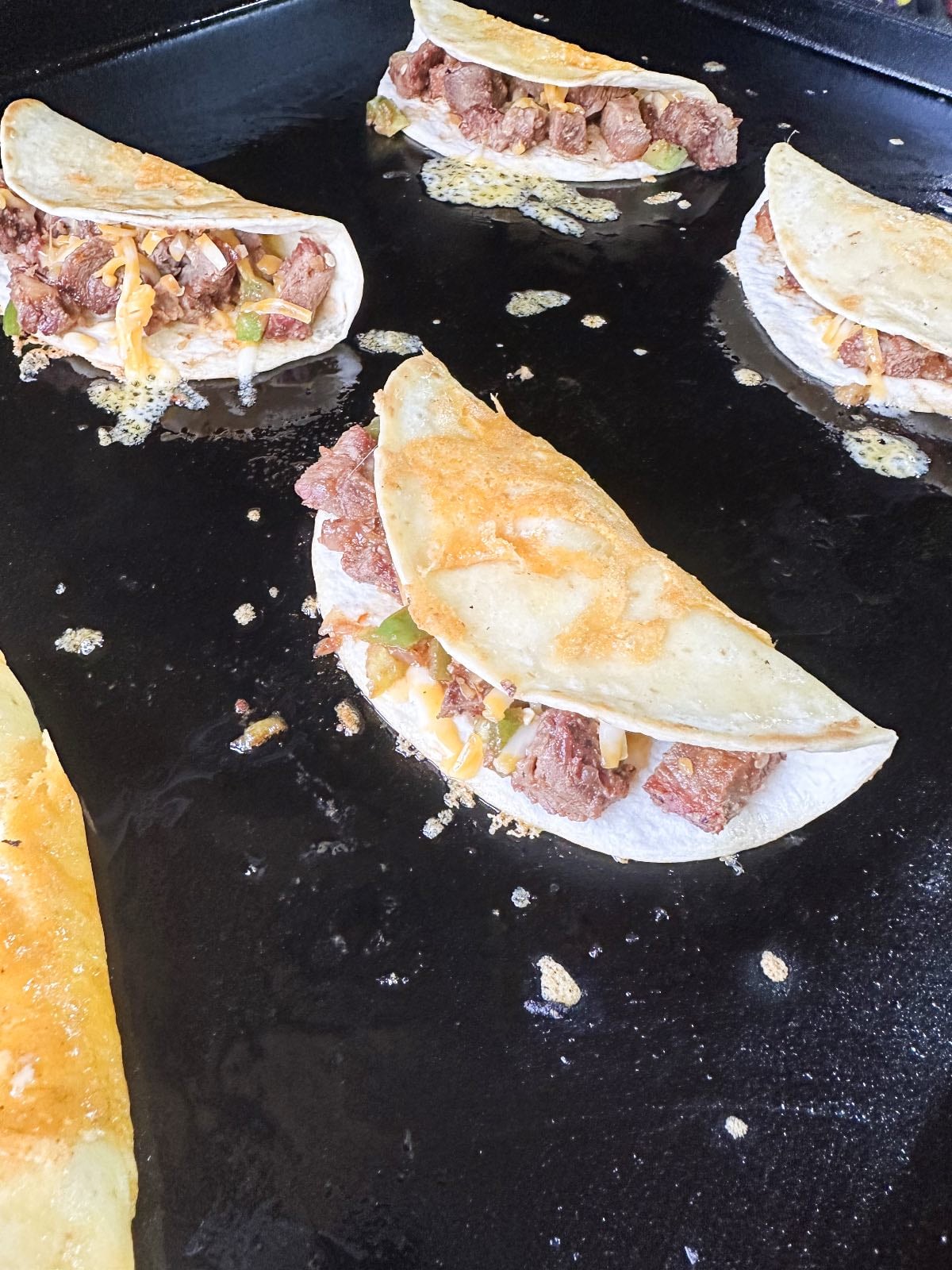 steak tacos on the flat top