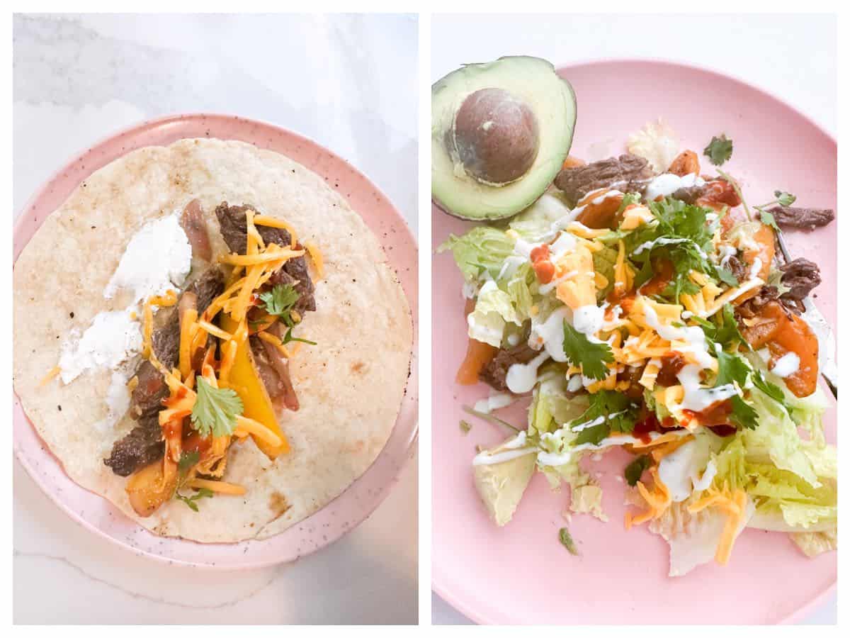 steak fajitas and fajita salad