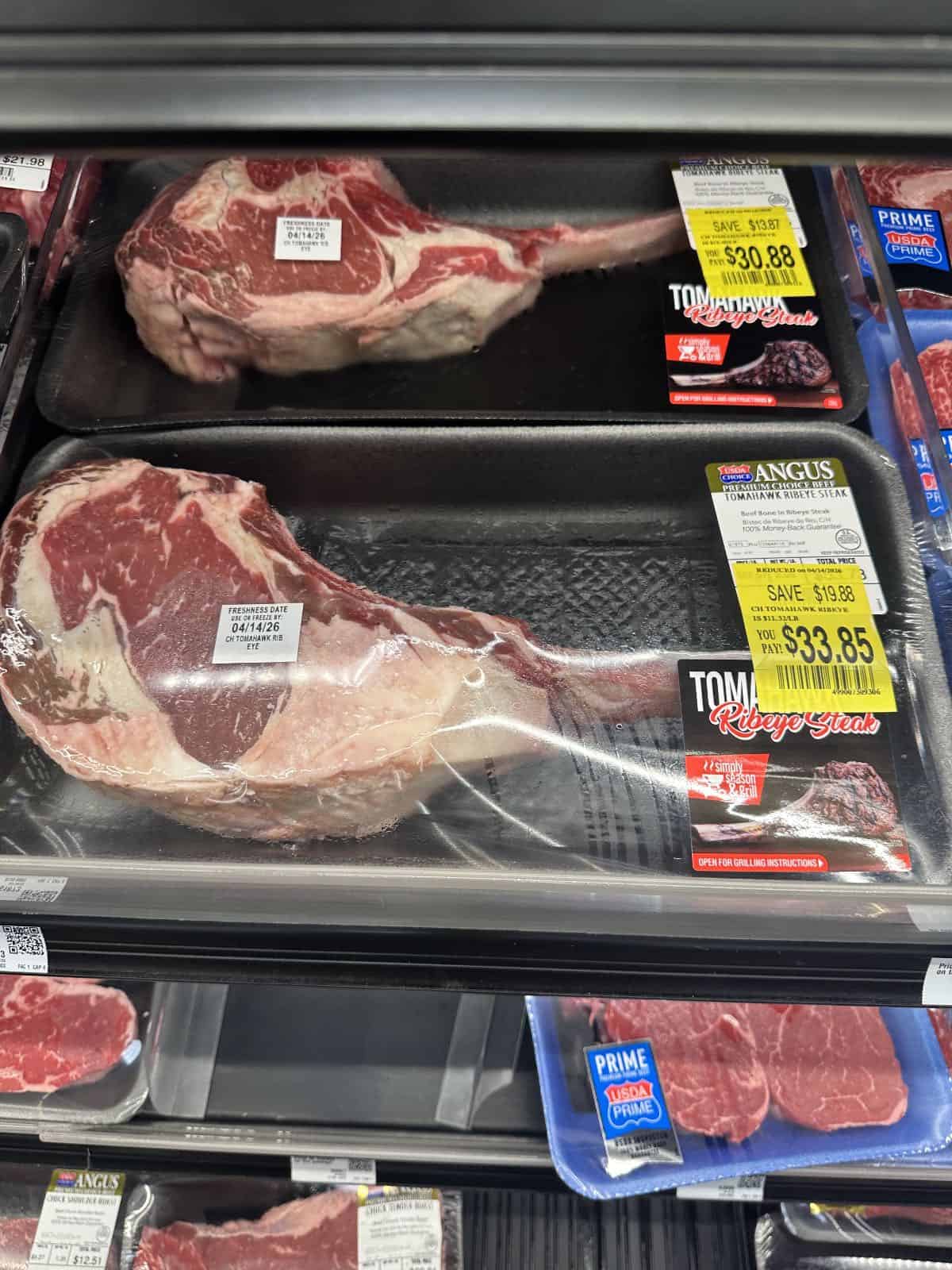 marked down Tomahawk steaks