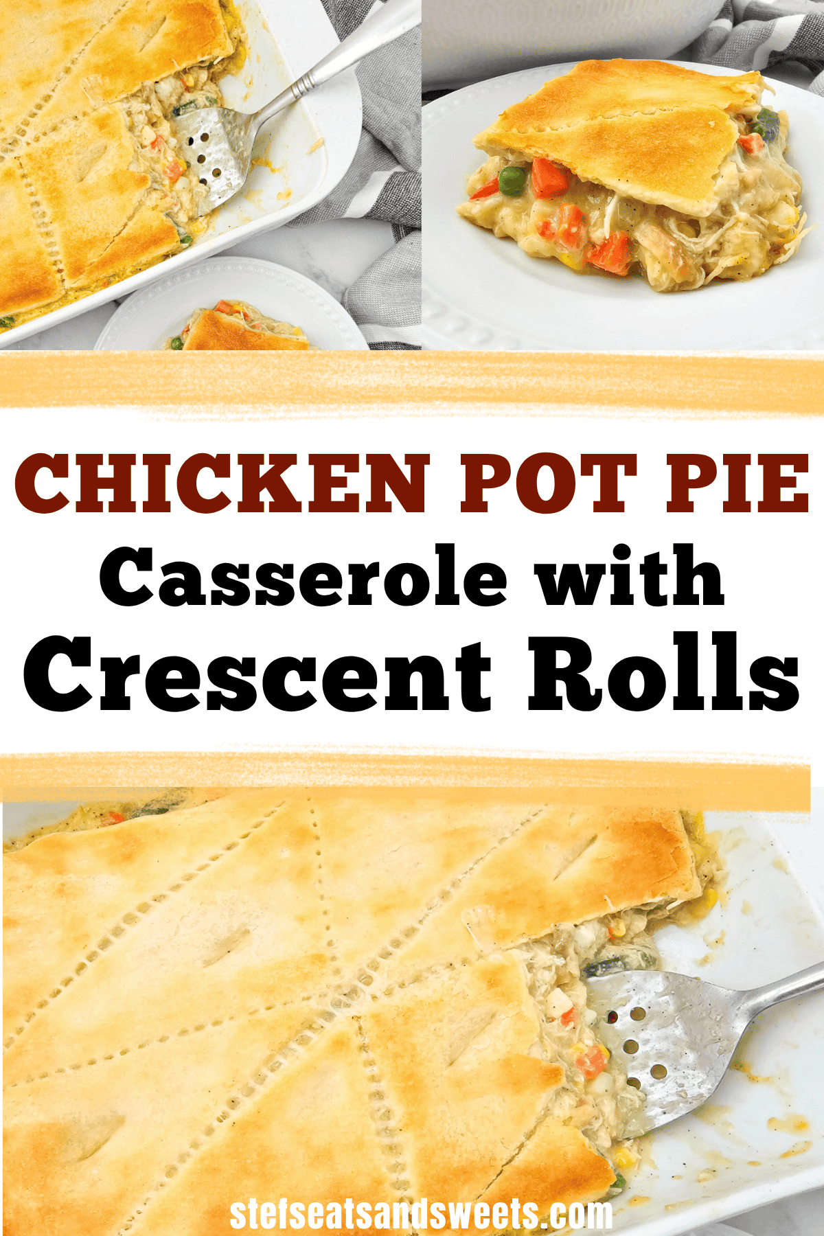 Collage with chicken pot pie and title in text.