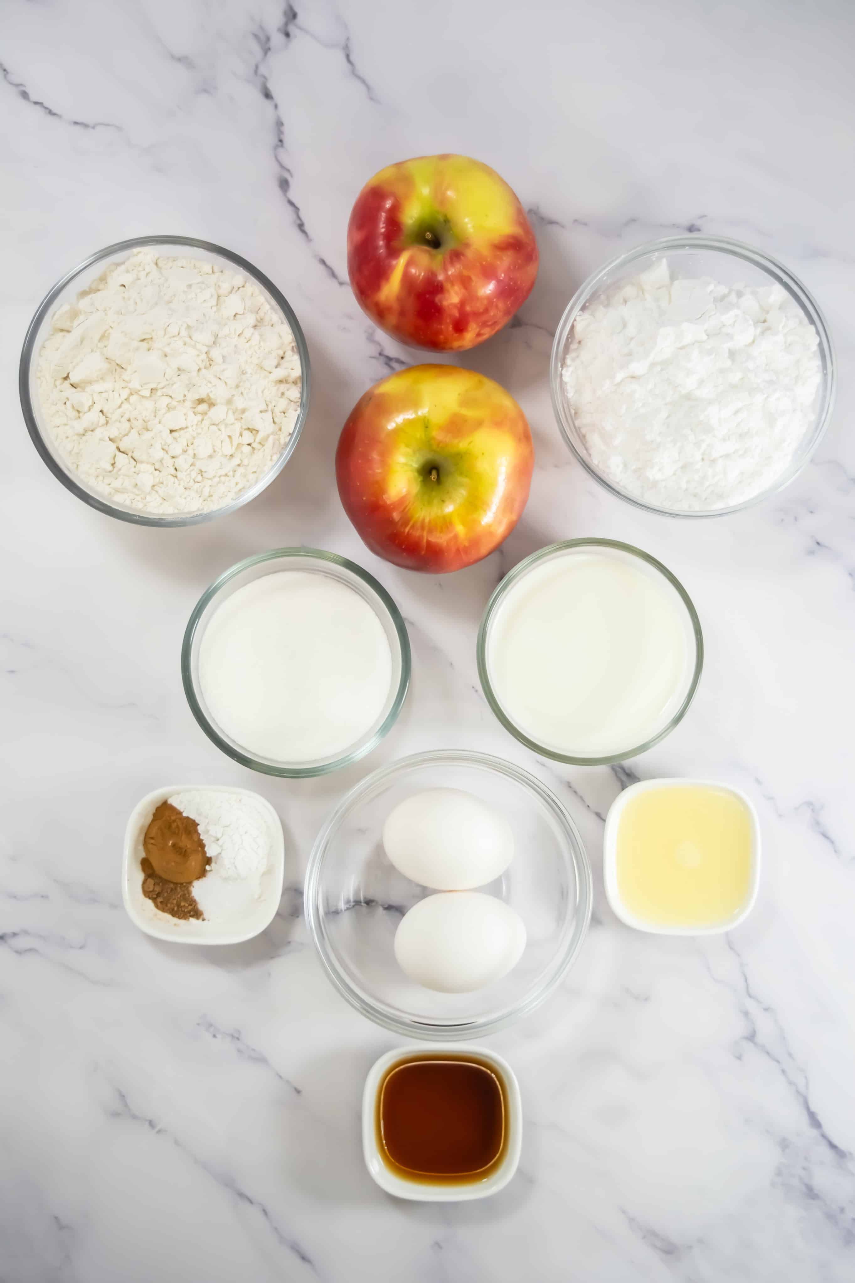 Apple Fritter Ingredients on table.