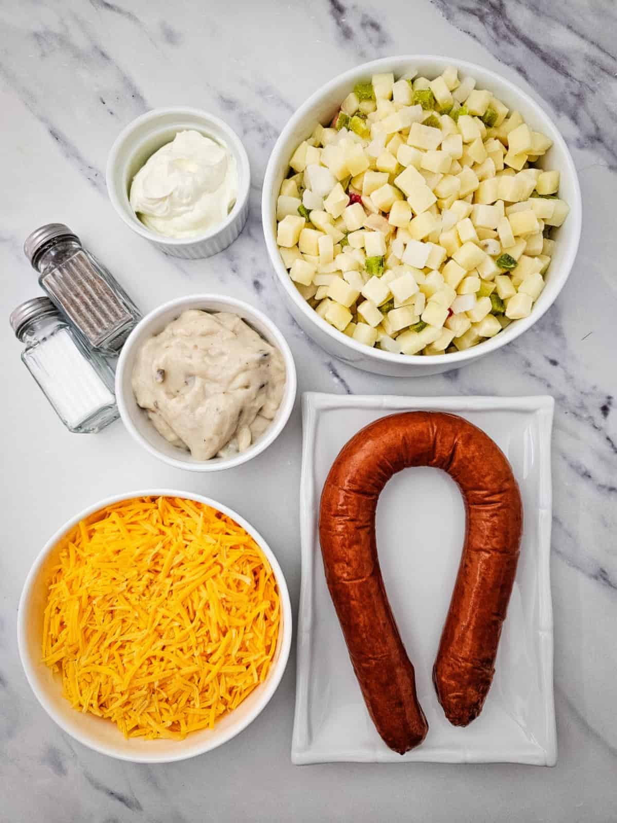 Ingredients needed for slow cooker sausage and potatoes